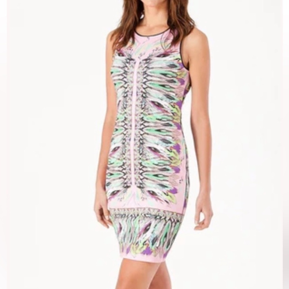 Hale Bob Pink Feather Print Dress Women  Sleeveless cut out back size medium - Picture 7 of 10